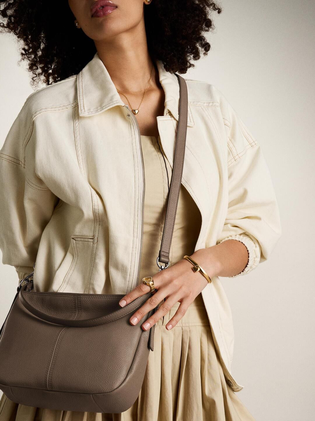 Fossil Leather Structured Hobo Bag with Tasselled