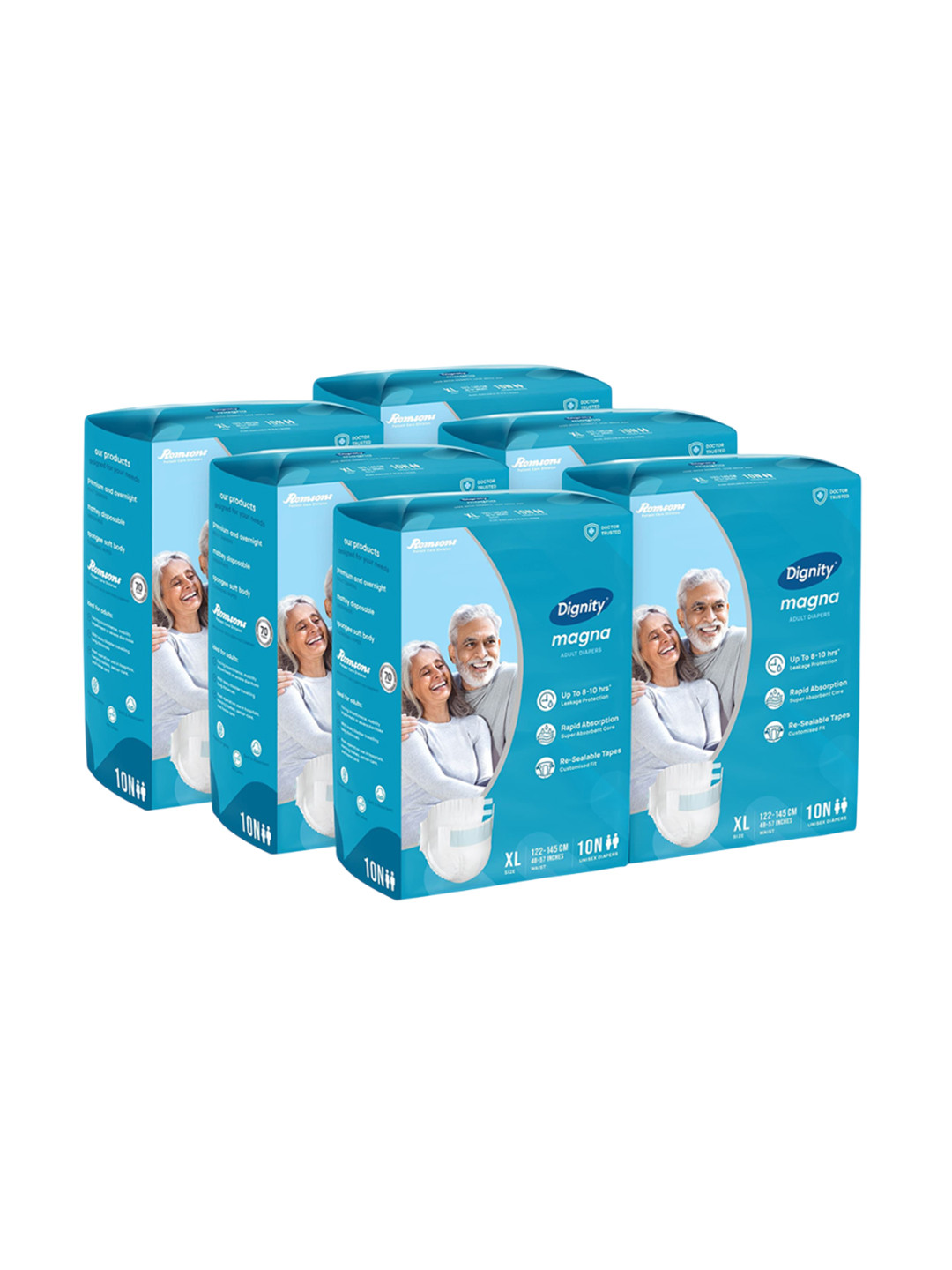 Dignity Set Of 6 Magna Adult Diapers For Leakage Protection XL - 10 Pcs Each