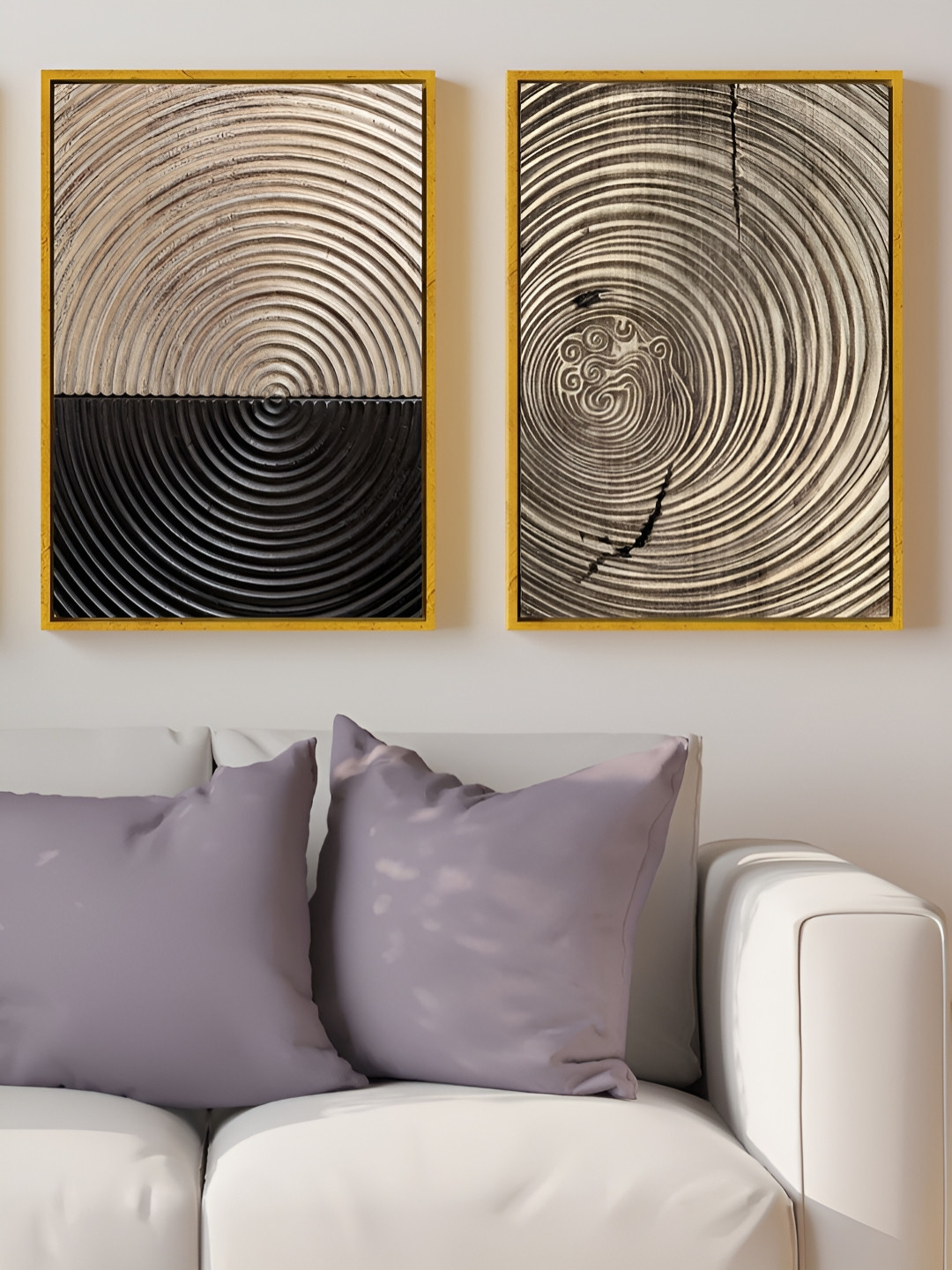 Art Street Modern Gold-Toned & Black 2 Pieces Geometric Printed Canvas Wall Paintings
