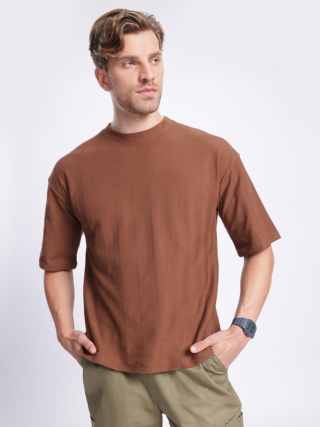 glitchez Textured Relaxed Fit Sweat T-shirt