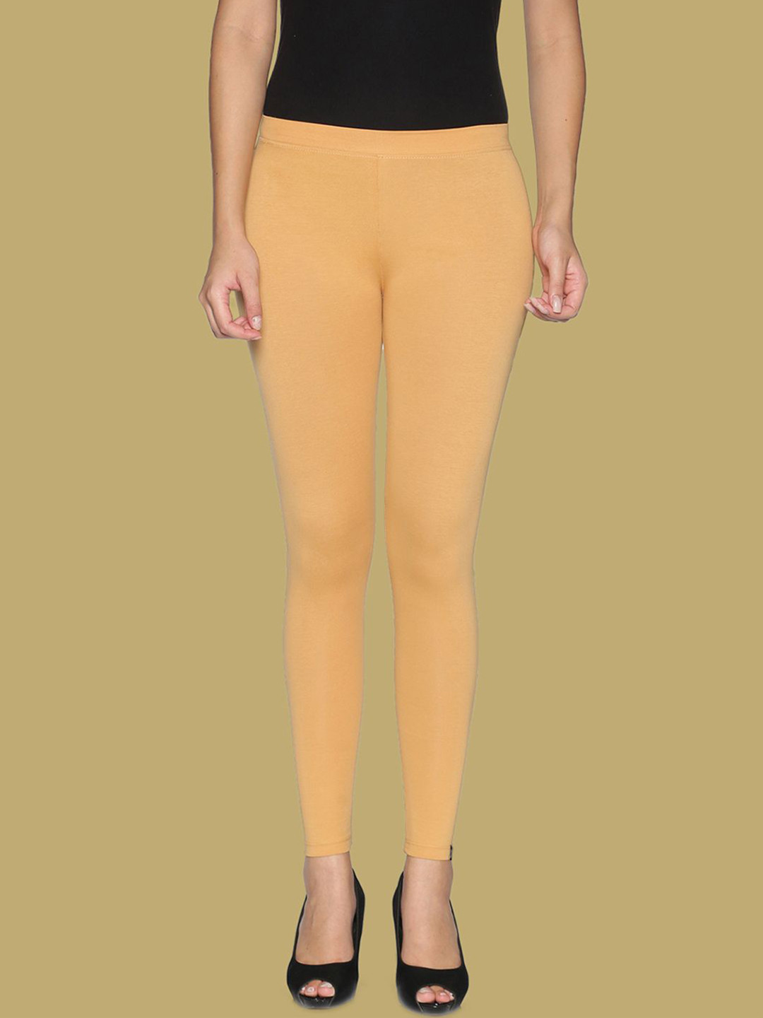 TWIN BIRDS Women Cotton Blend Solid Caramel Custard Ankle Length Legging