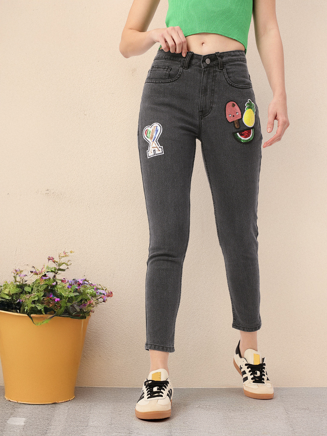 DressBerry Women Sequinned Mom Fit Slim Fit Jeans