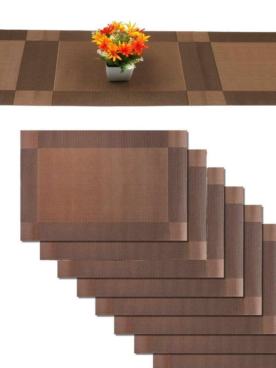We3 9 - Pcs Brown Textured Table Placemats