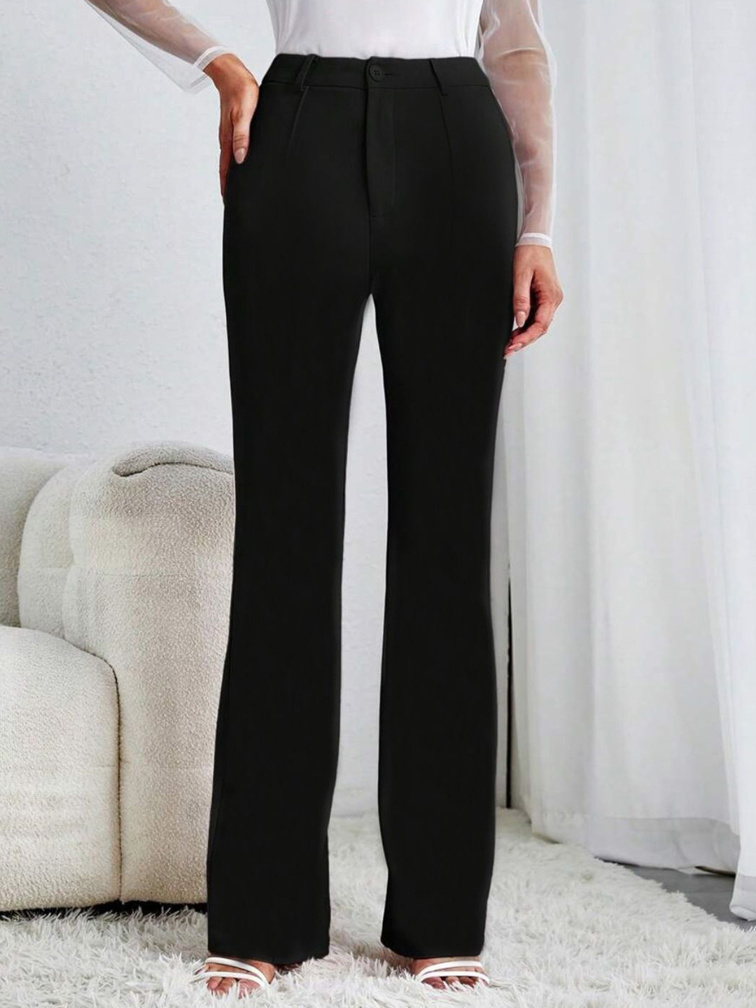 BAESD Women Relaxed Straight Leg High-Rise Trousers