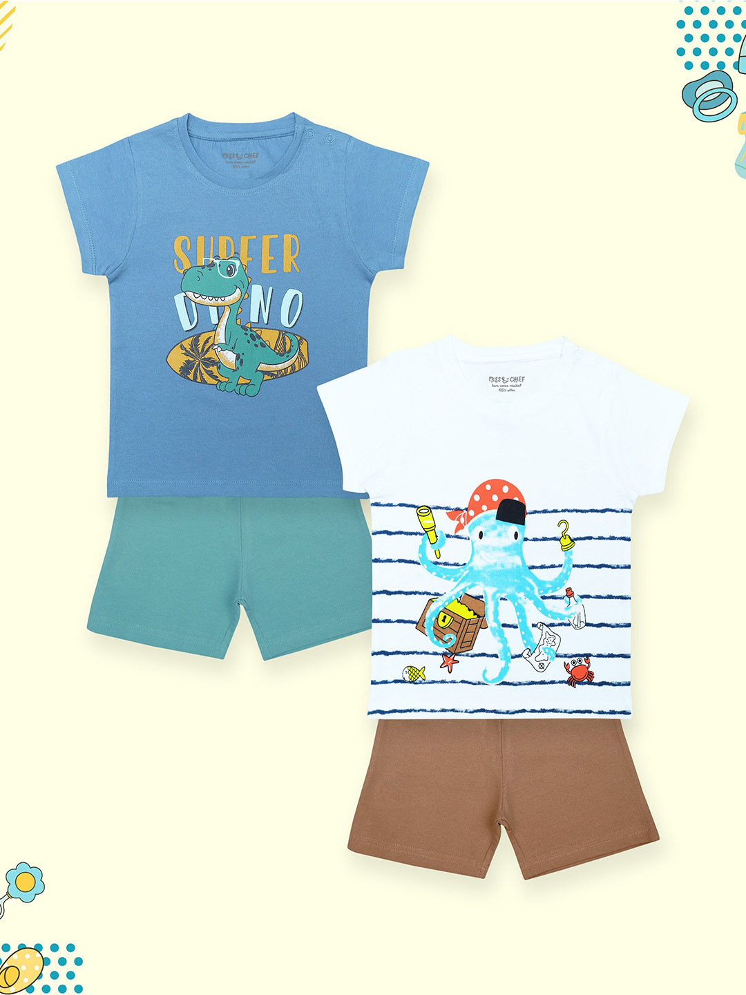Miss & Chief Kids Pack Of 2 Printed Round Neck Pure Cotton T-shirt With Shorts