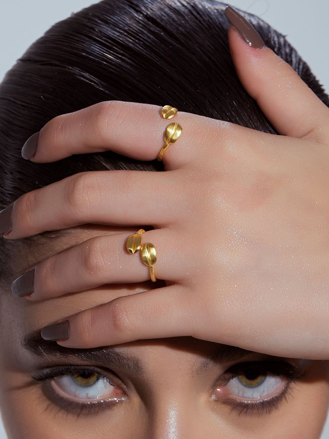 Ethnic Andaz Gold-Plated Set Of 2 Double Bean Finger Ring