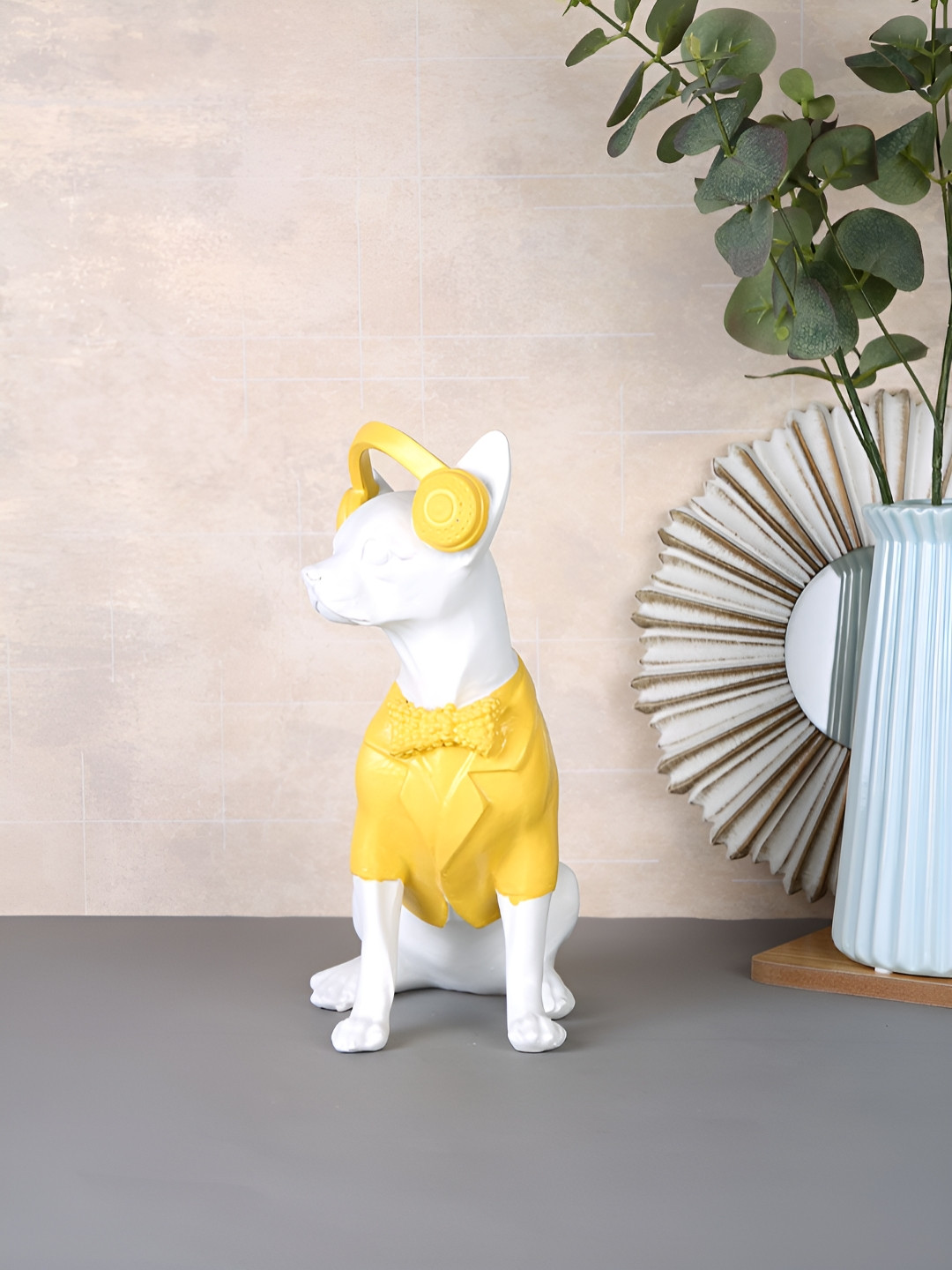 Myntra Elegant Homes Stylish Dog with Headphones White Polyresin Matte Living Room Medium Showpiece - 5.9 Inches