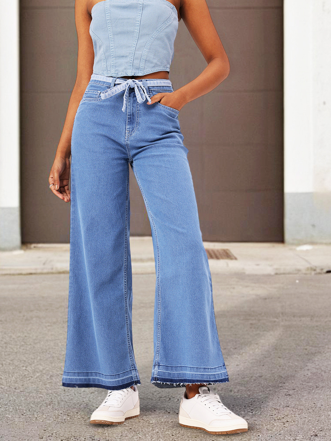 The Roadster Life Co. Women Urban Glam Wide Leg Light Fade Stretchable Jeans