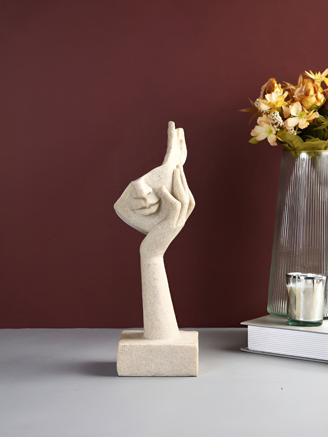 Myntra Elegant Homes Human Half Face Beige Resin Natural Living Room Medium Showpiece - 11.4 Inches