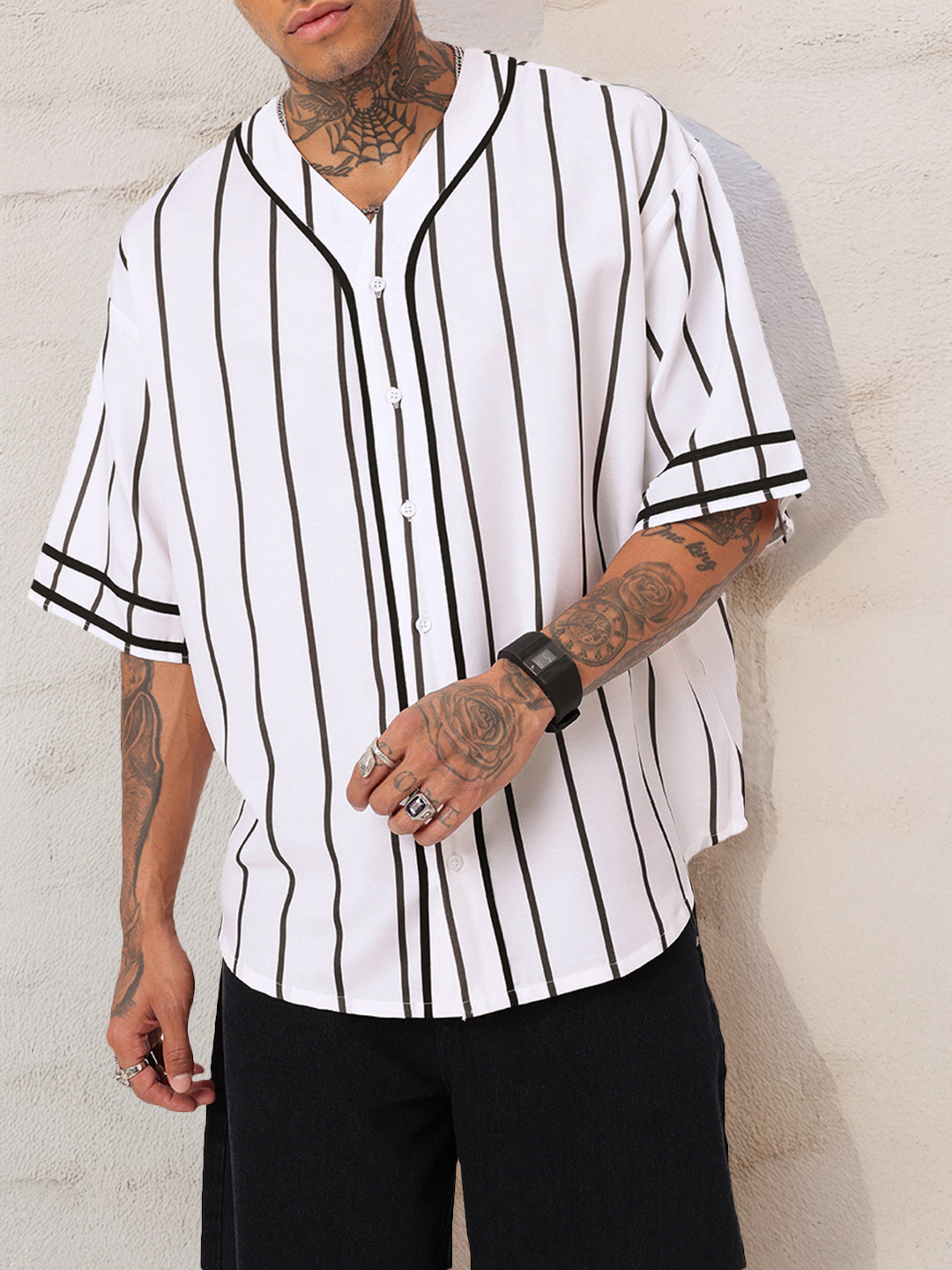 Kook N Keech Monochrome Striped Oversized Shirt
