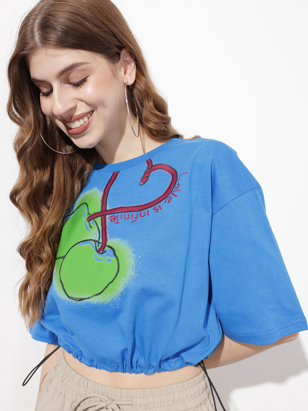 DressBerry Tropical Printed Cinch That Waist Crop Relaxed Fit T-shirt