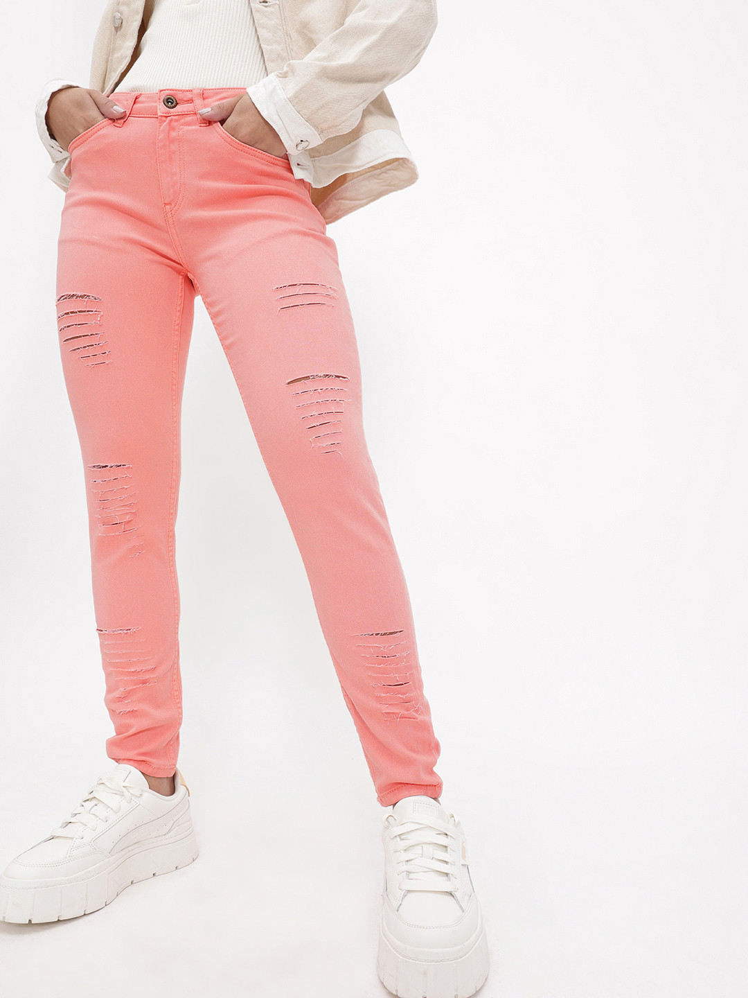 The Roadster Life Co. Women Punk Rock Pink Slim Fit Jeans