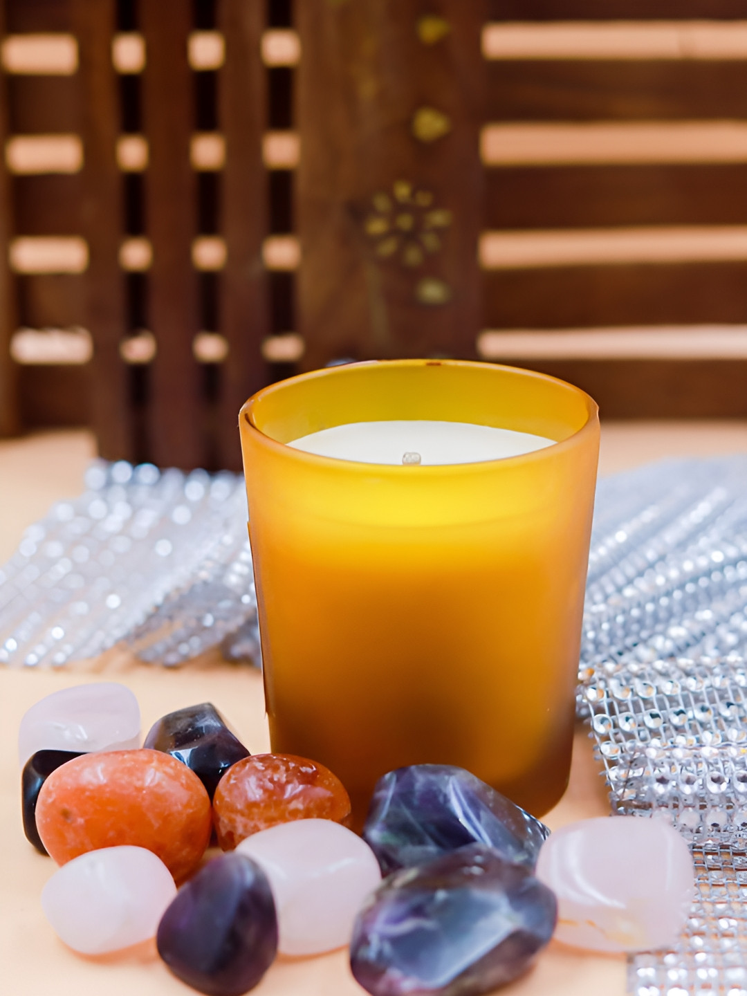 HARINI Elegant Glass Holder Premium 1 Wick Sandalwood Solid Geometric Regular Jar Candles