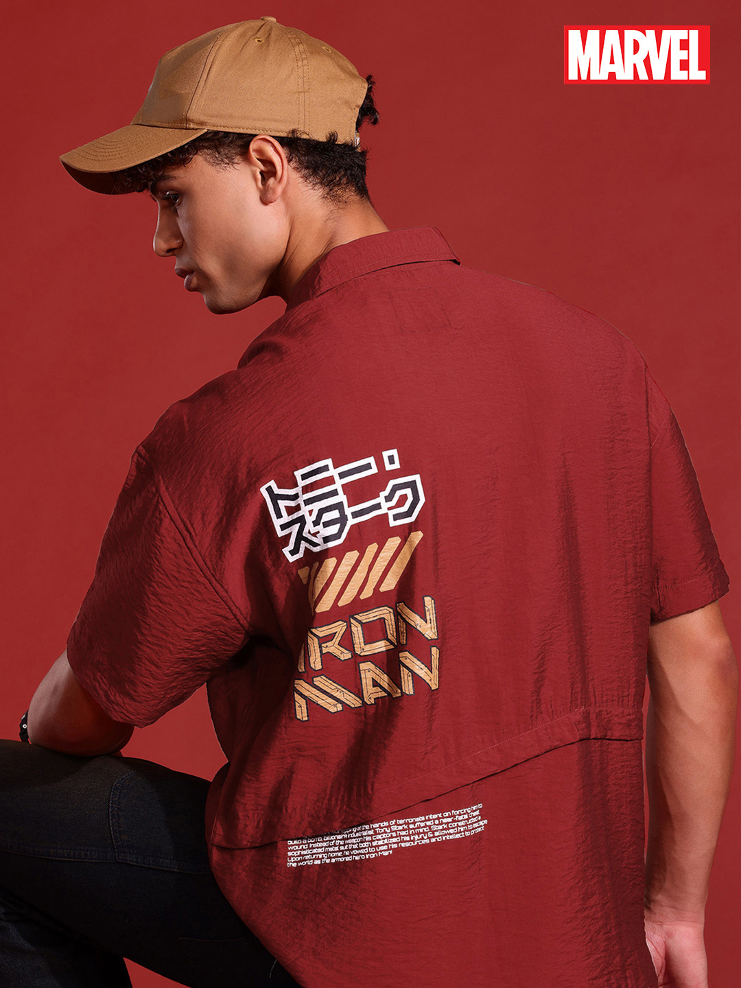 MARVEL STREET Cyber Punk Printed Crinkle Effect Paneled Casual Relaxed Fit Shirt