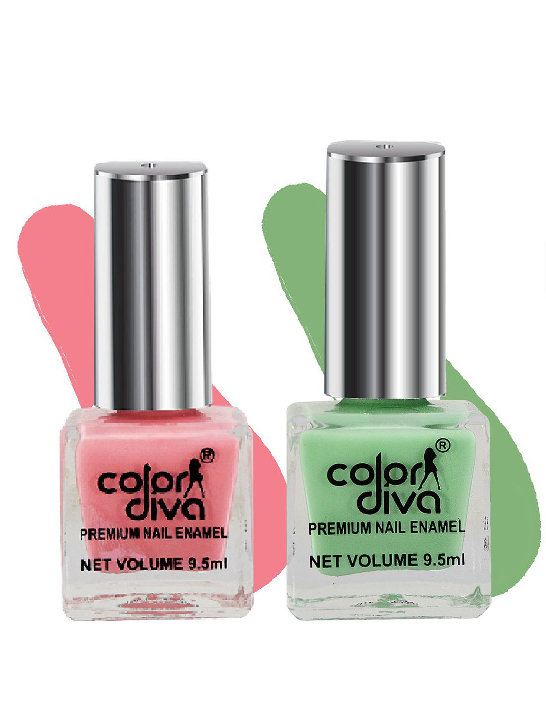 Color Diva Set Of 2 Long Lasting Nail Enamel - 9.5 ml Each - Pastel Pink & Pastel Green