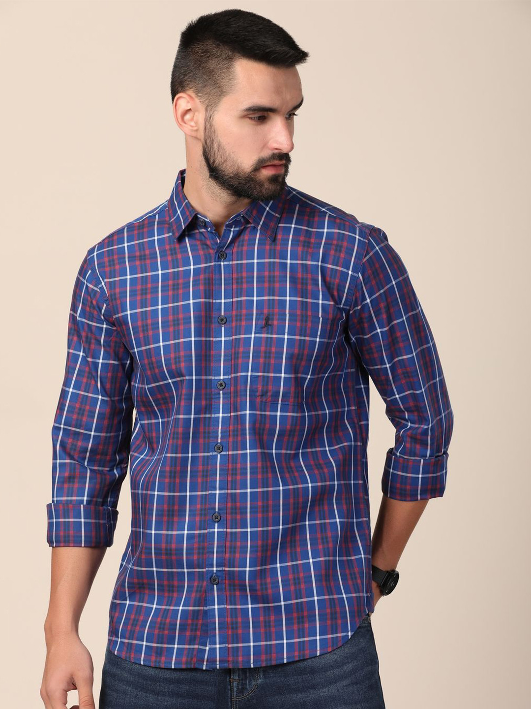 MERCHANT MARINE Men Standard Slim Fit Tartan Checks Sheer Checked Casual Shirt