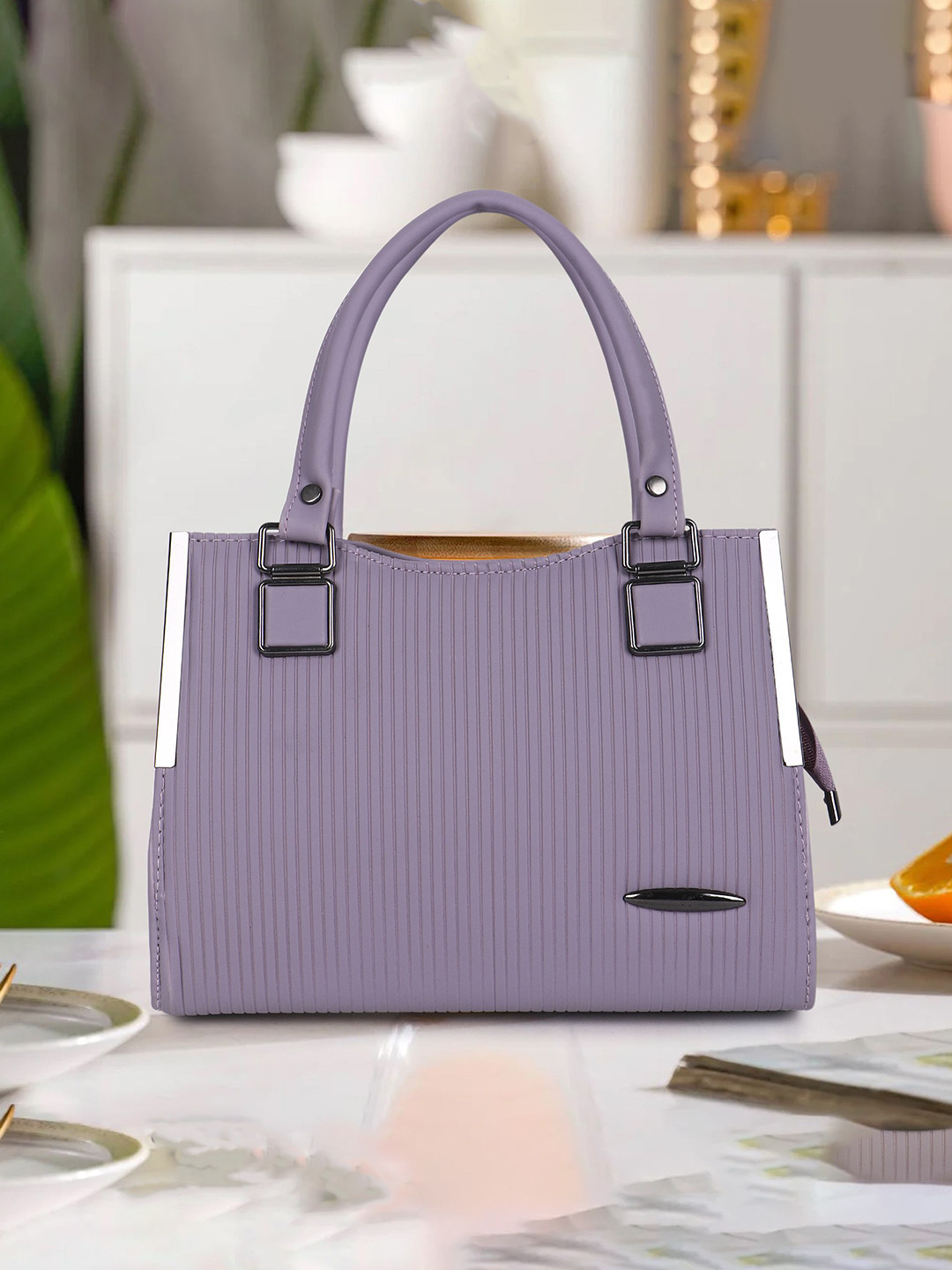 LADY QUINTON Checked PU Structured Handheld Bag