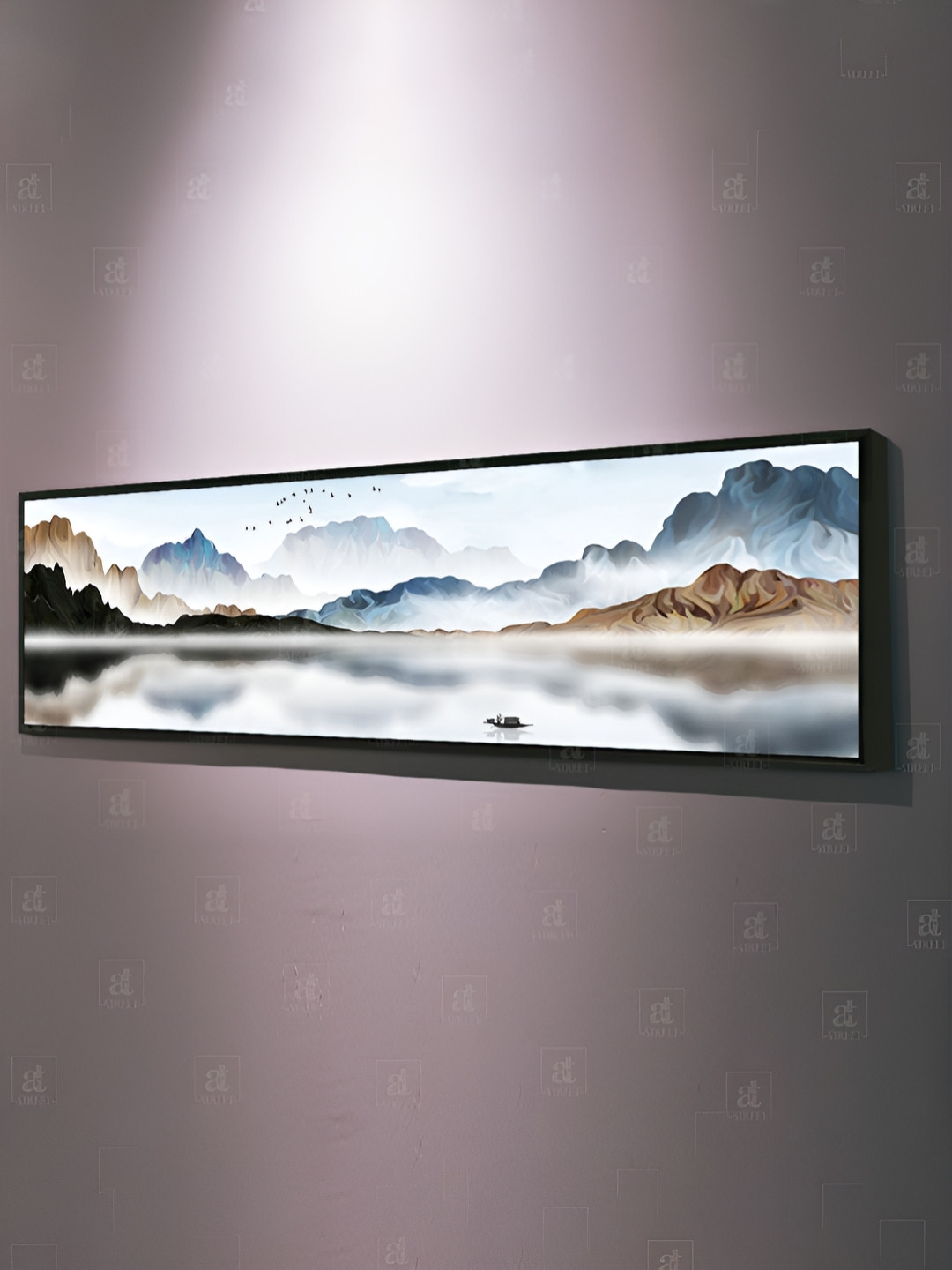 Myntra Elegant Homes Blue & White Landscape Moutain & Lake View Canvas Wall Painting