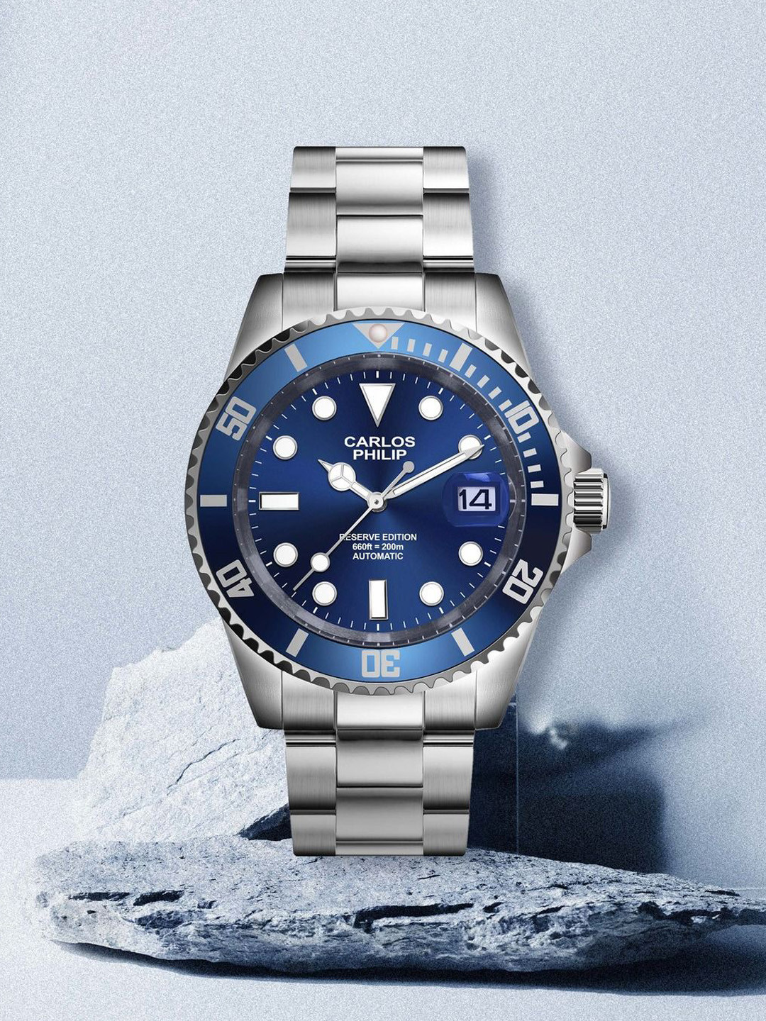 CARLOS PHILIP Men Brass Dial & Stainless Steel Bracelet Style Straps Analogue Automatic Motion Powered Watch