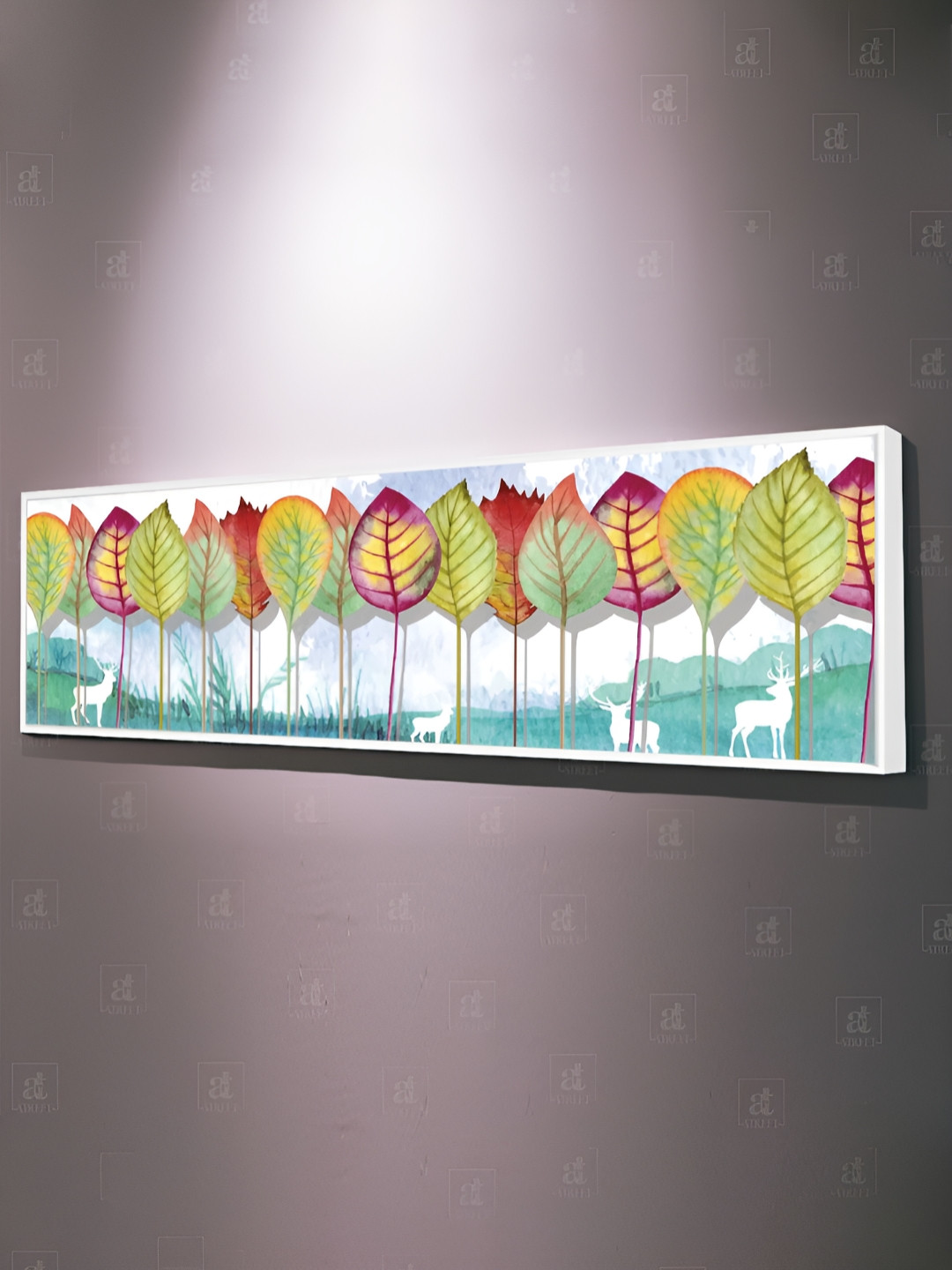 Myntra Elegant Homes White & Yellow Leafs with Dear Canvas Wall Painting