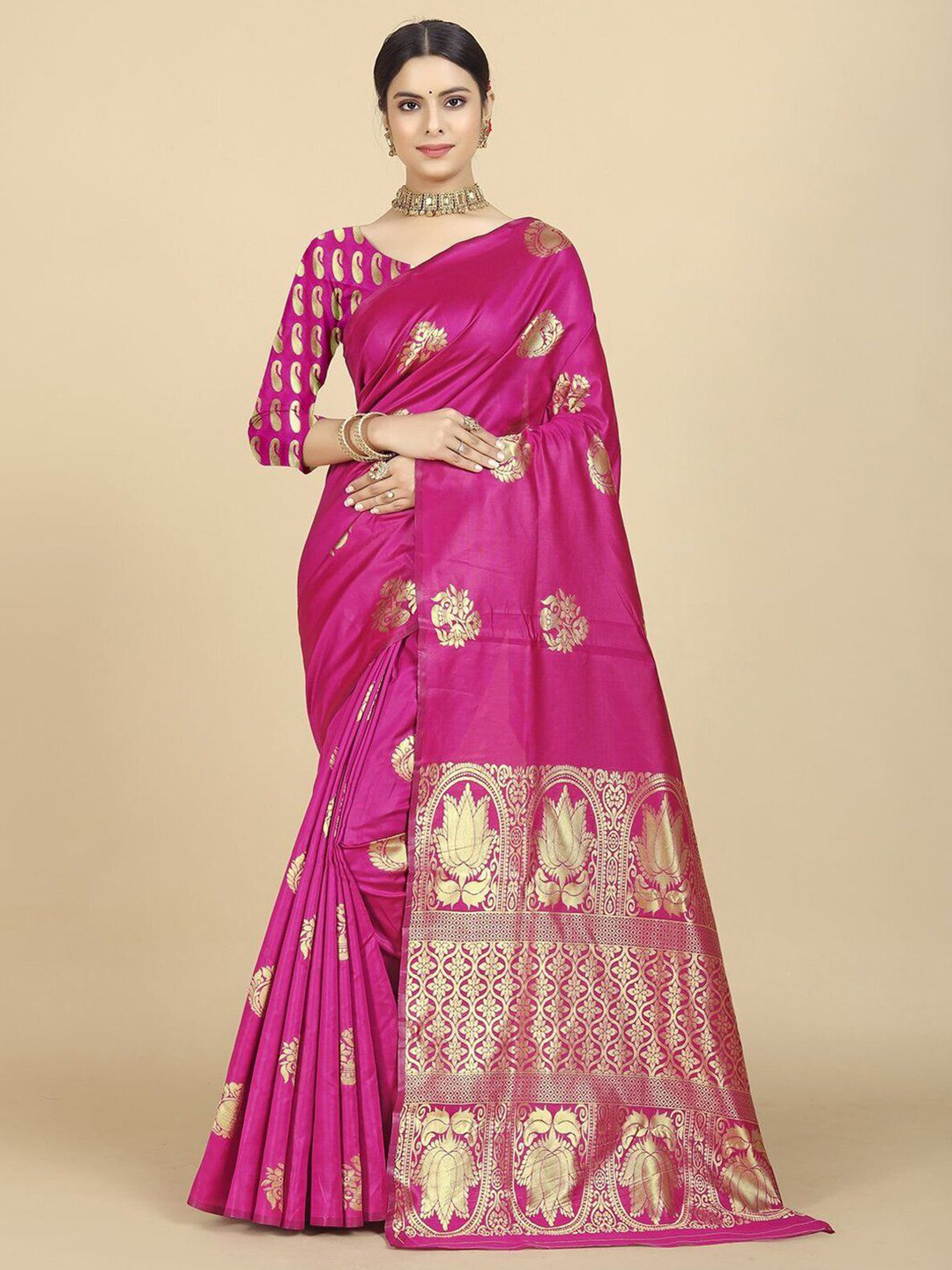 APERA Woven Design Zari Silk Blend Banarasi Saree