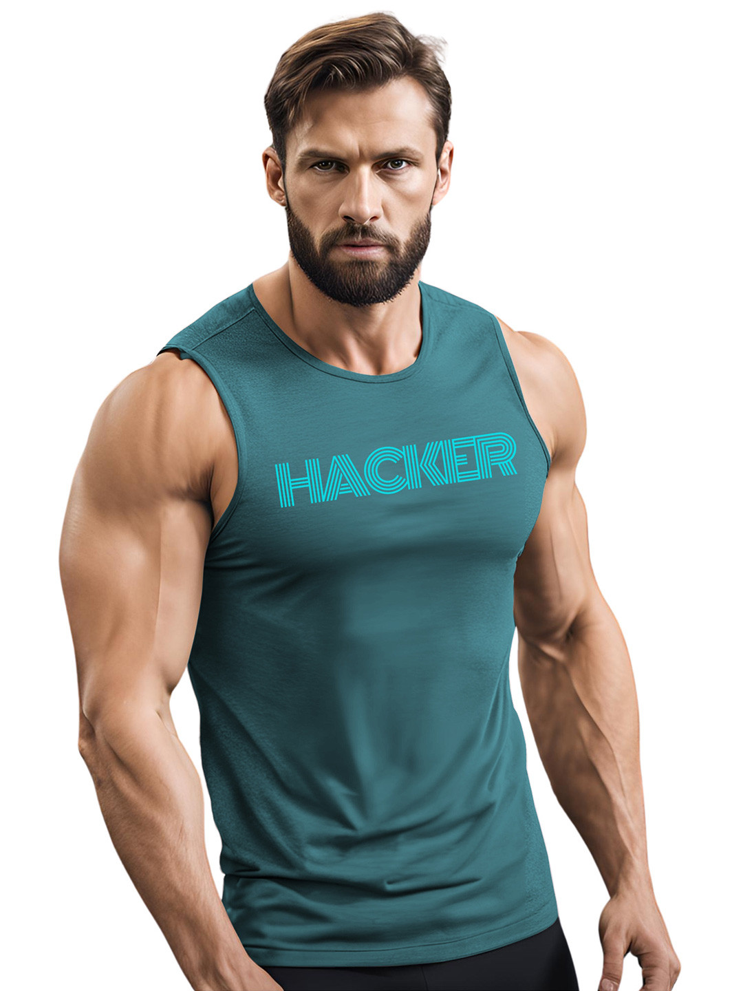 3Colors Printed Round Neck Gym Vest VEST-CCUT-HACKER-AF BLUE_M