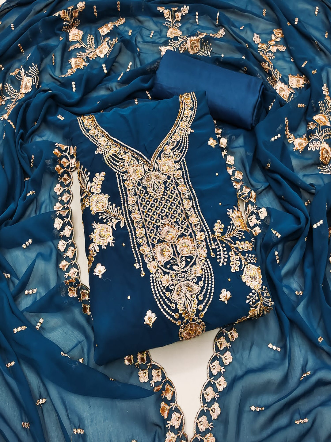 Rangtulika Ethnics Floral Embroidered Stone Work Unstitched Dress Material
