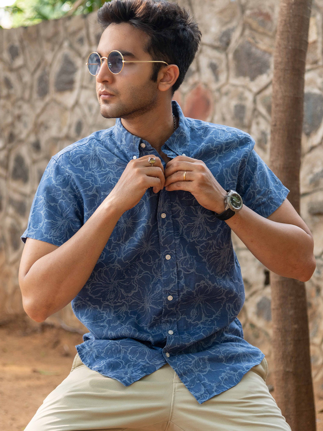 PINK SUPPLY Men Hibiscus Printed Linen Casual Shirt