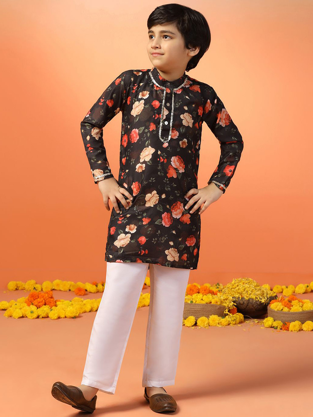BAESD Boys Floral Printed Regular Kurta with Trousers