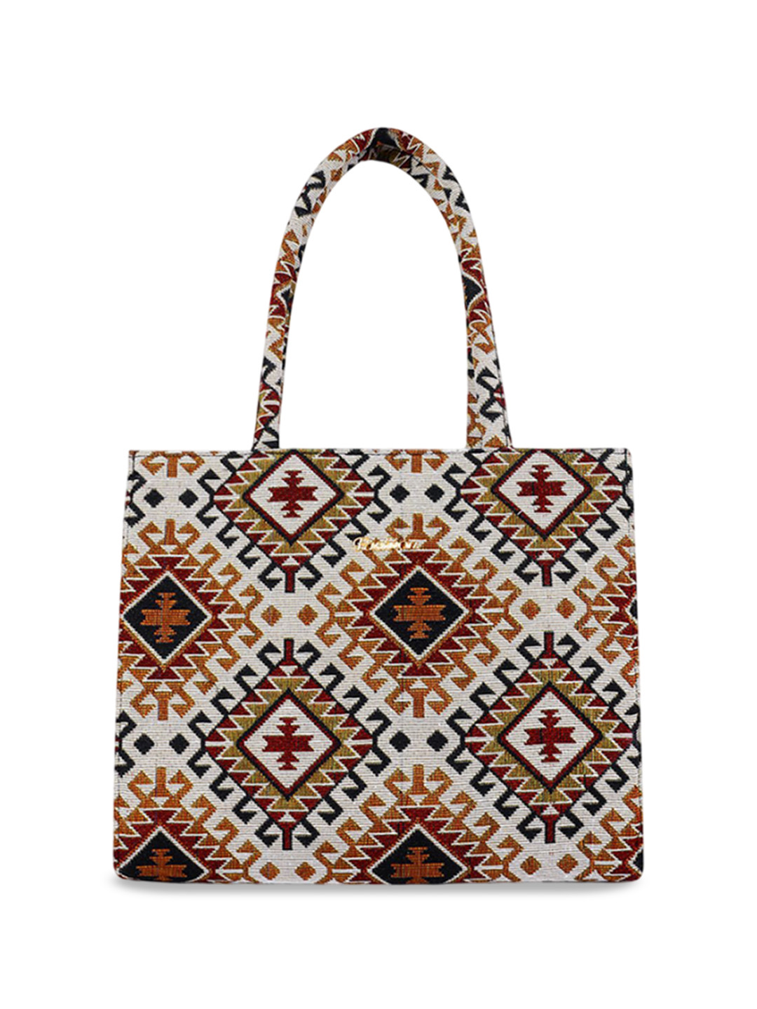 LADY QUINTON Geometric Printed PU Oversized Structured Shoulder Bag