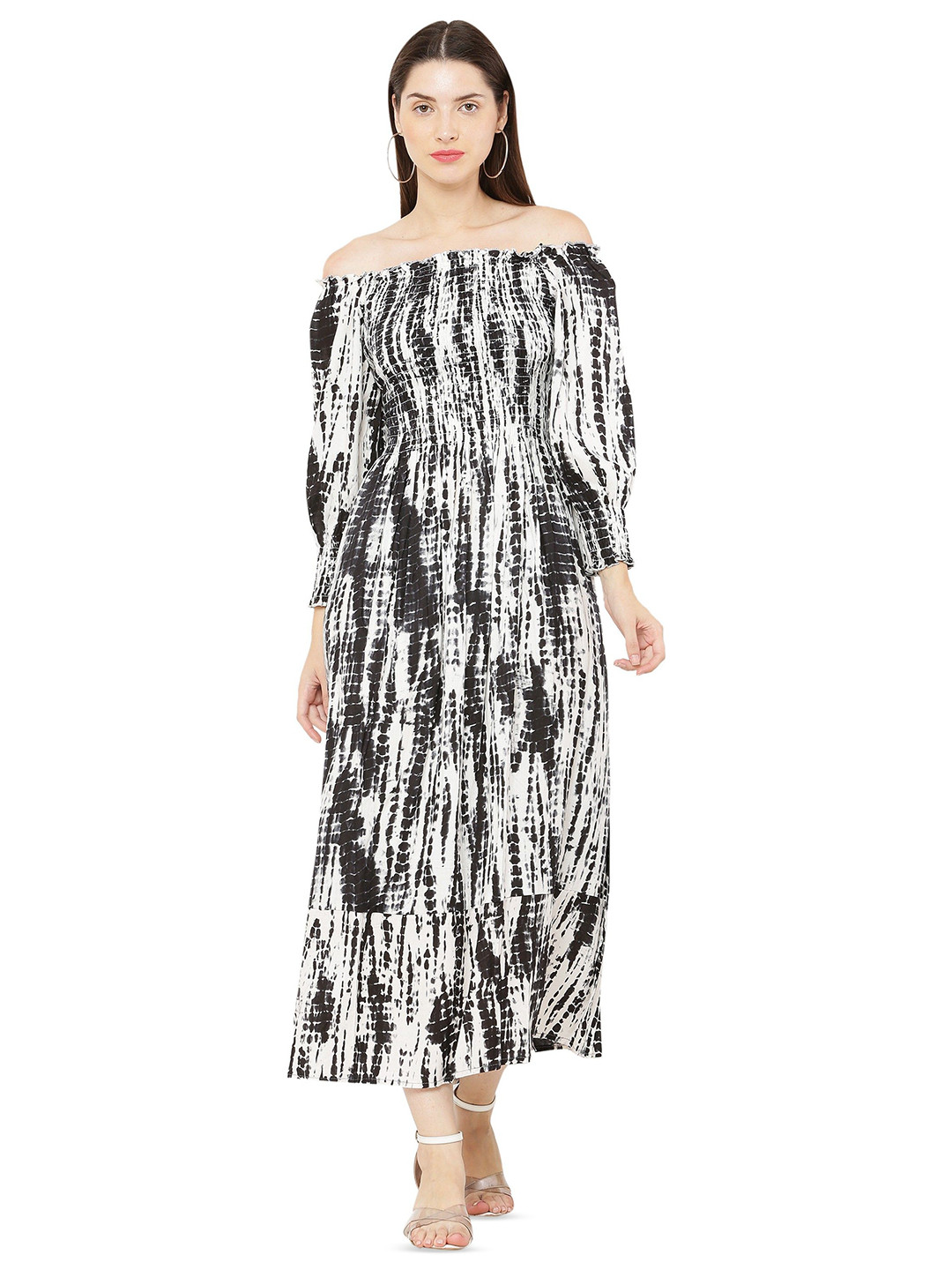 YLCOMPANY Print Off-Shoulder A-Line Maxi Dress