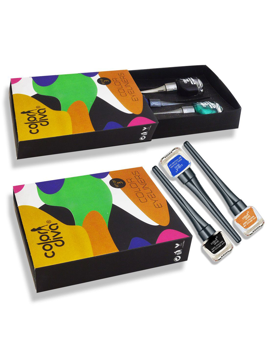 Color Diva Set Of 3 Jewel Waterproof Shimmer Liquid Eyeliner-6 mlEach - Black-Blue-Copper