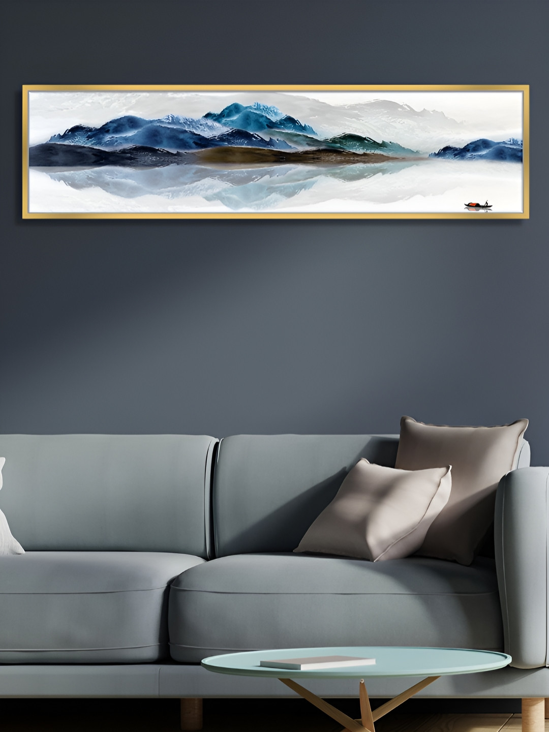 Myntra Elegant Homes White & Blue Mountain & Lake Canvas Wall Painting