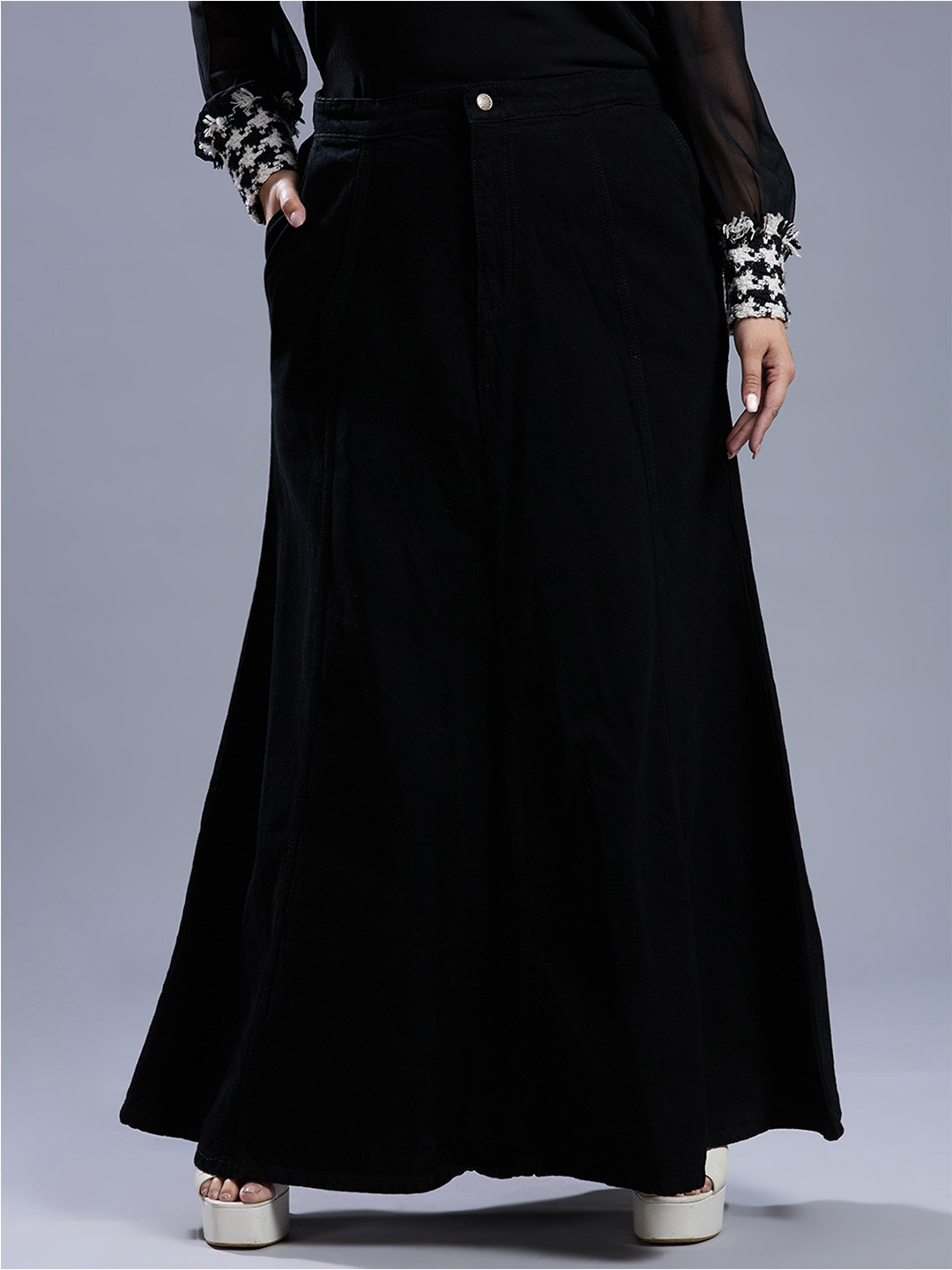 Turning Blue Pure Cotton A-Line Maxi Skirt