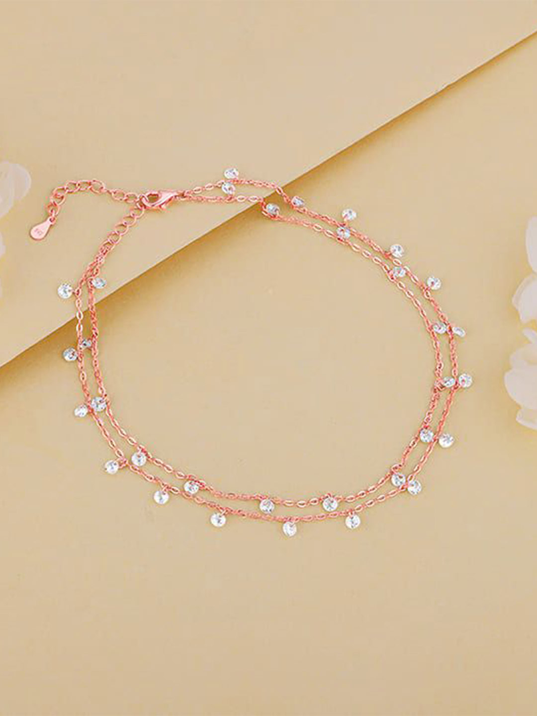 GIVA Layered Queen'S Set Of 2 925 Sterling Silver Rose Gold-Plated Anklet