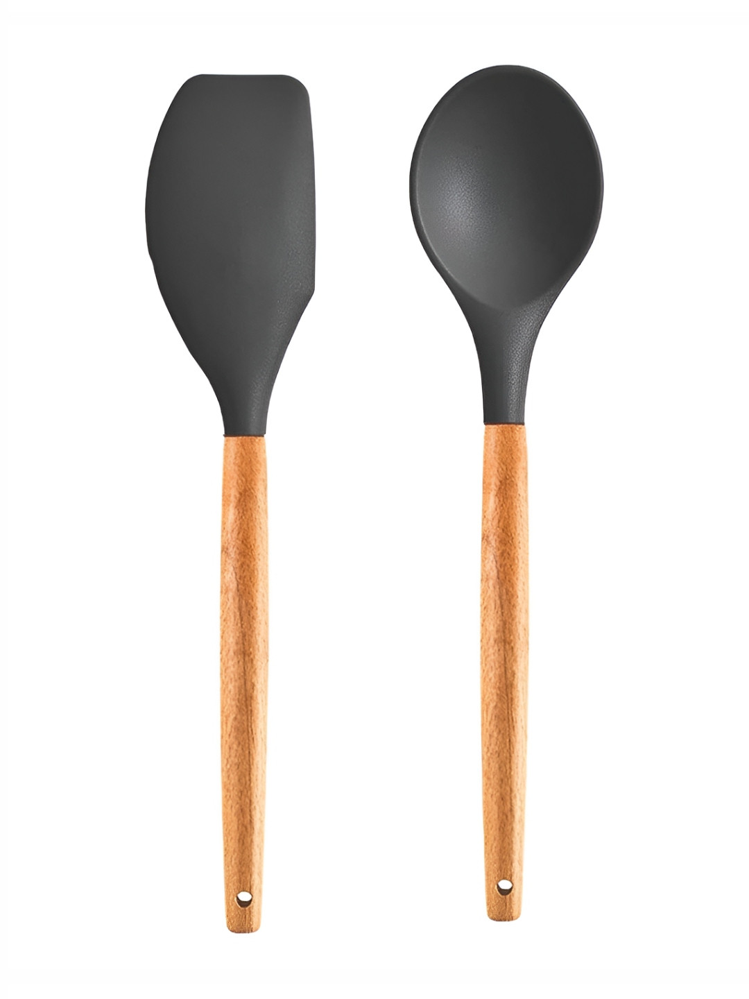 We3 Grey & Brown 2 Pieces Silicone Serving Spoon And Mixing Spatula