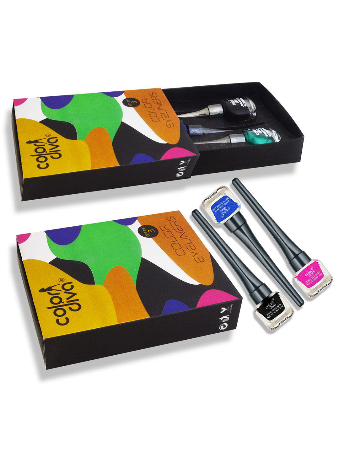 Color Diva Set Of 3 Jewel Waterproof Shimmer Liquid Eyeliner - 6 ml Each - Blue-Pink-Black