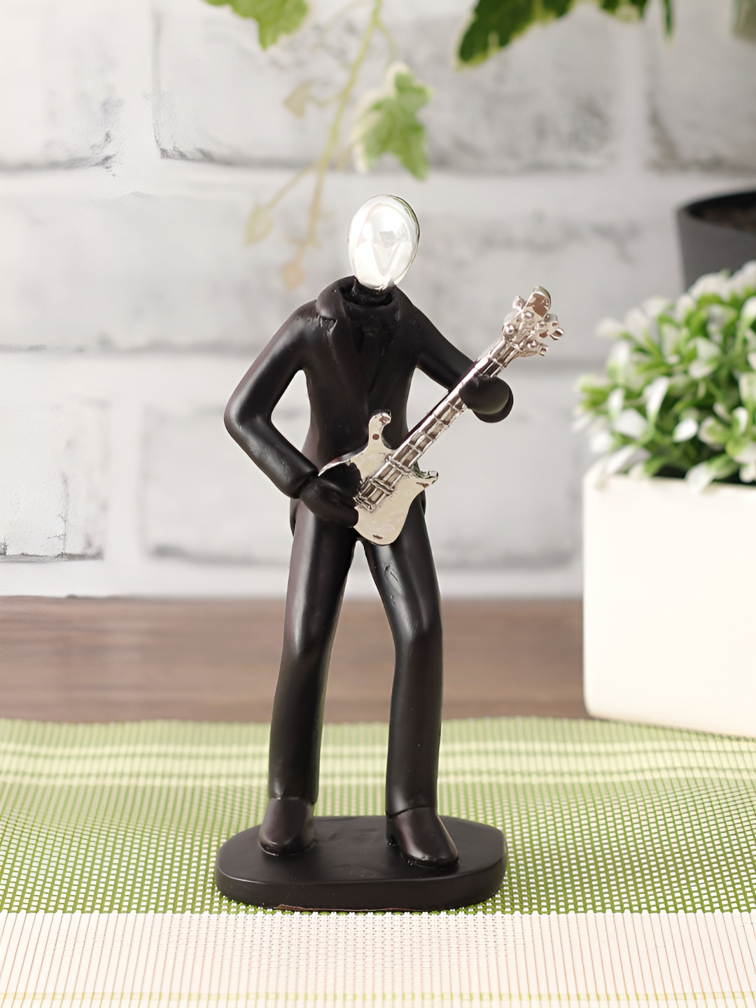 TAYHAA Guitarist Black Polyresin Matte Study Room Medium Showpiece - 6.5 Inches