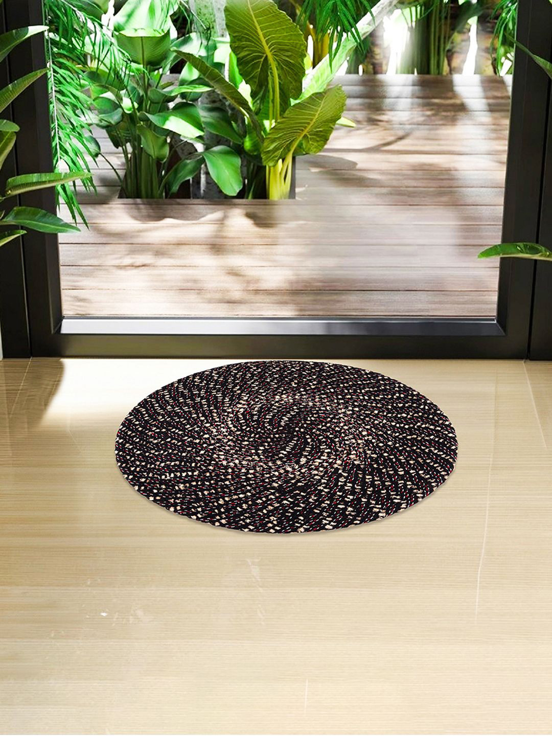 Kuber Industries Brown & Beige Round Reversible Stain Resistant Doormat
