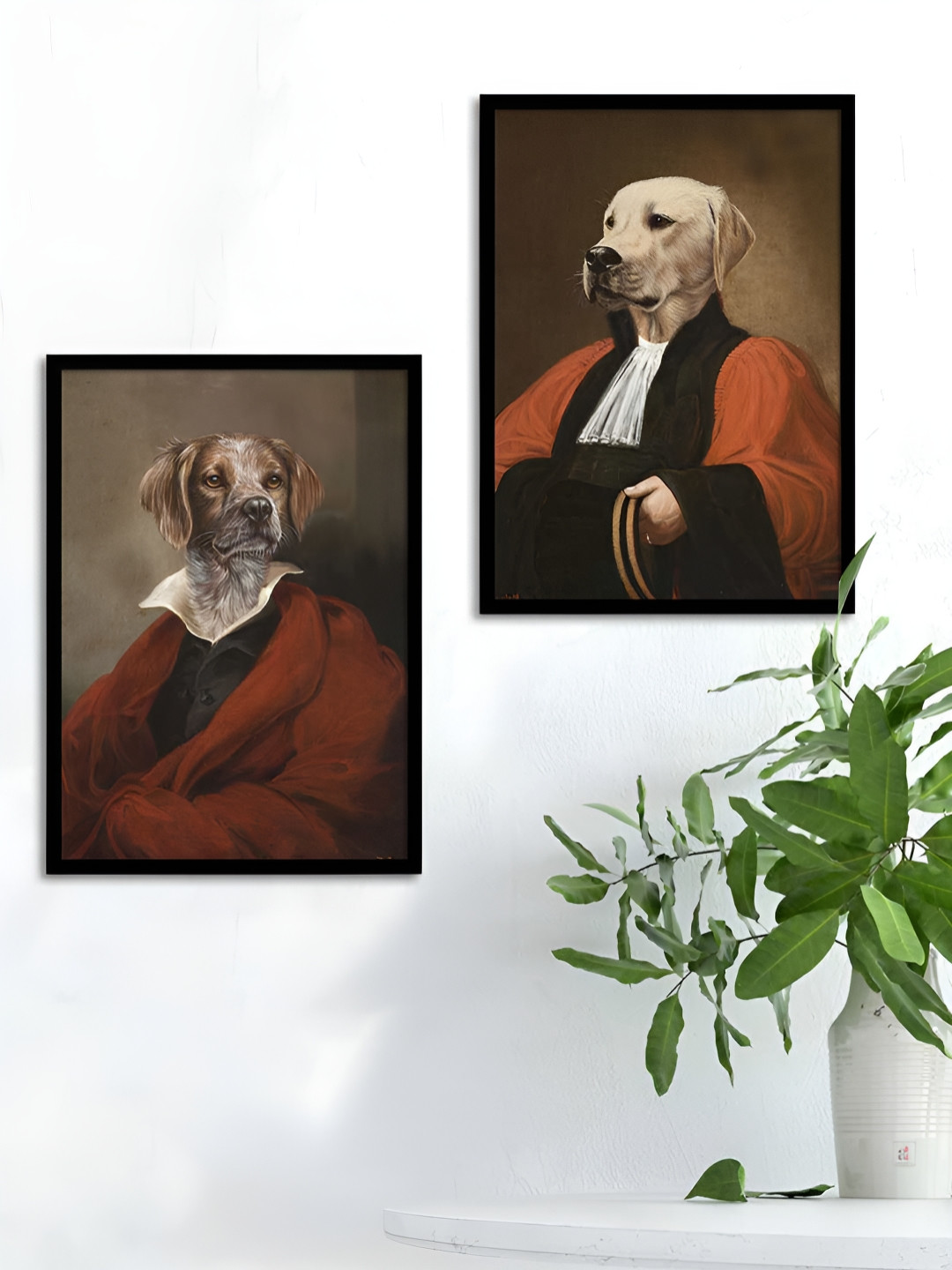 Myntra Elegant Homes Black & Maroon 2 Pieces Dogs Printed Wall Paintings