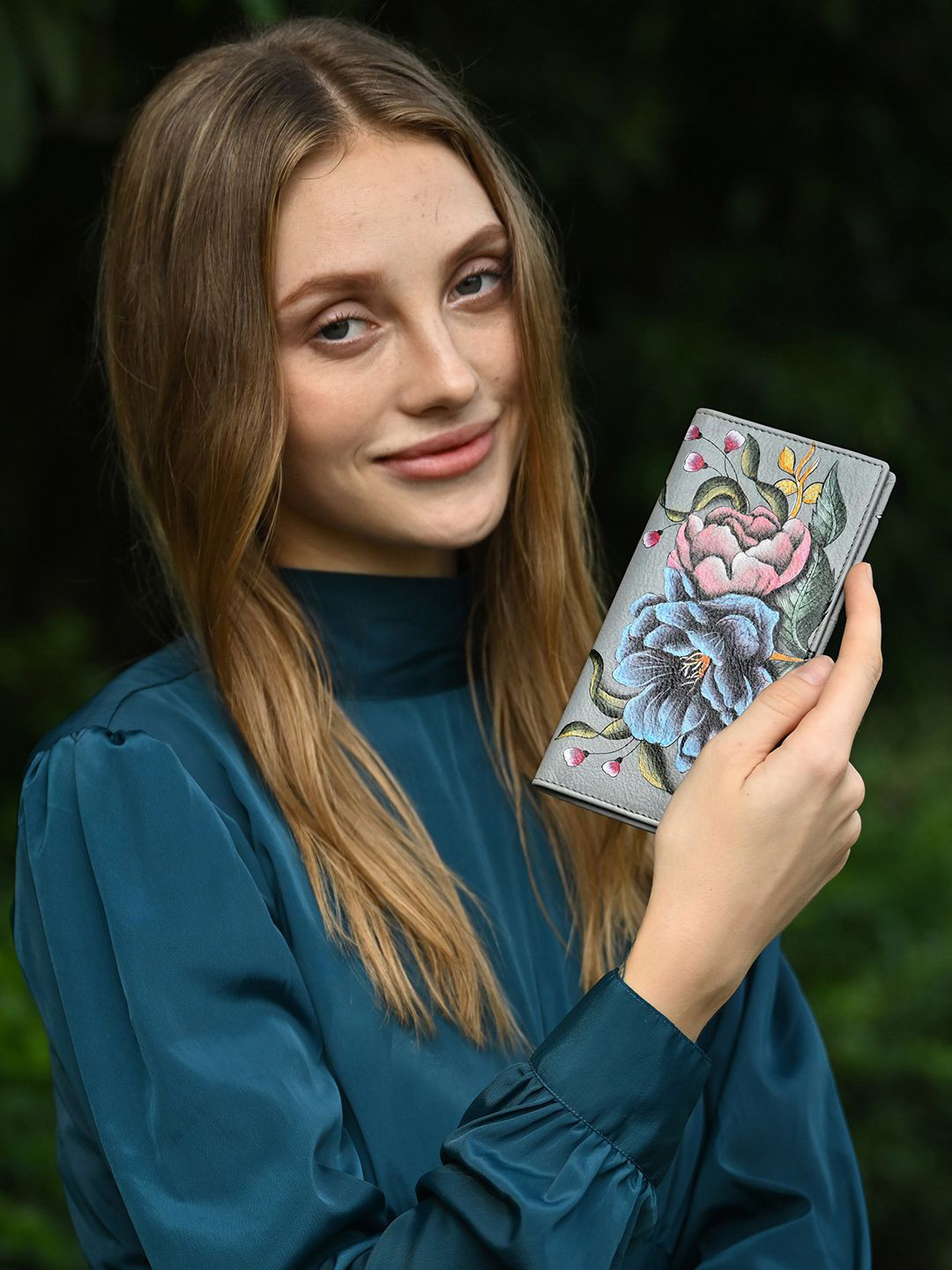 Anuschka Hand Painted Ethereal GardenLeather Checkbook Cover