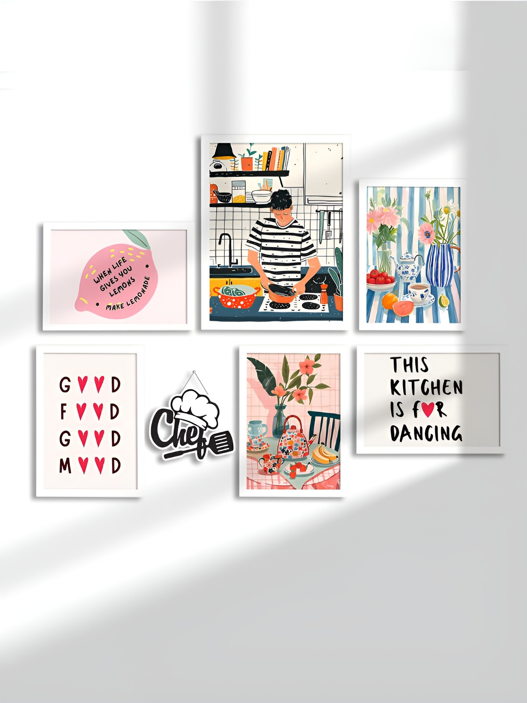 Myntra Elegant Homes White 7 Pieces Kitchen Art Theme Synthetic Wooden Wall Paintings