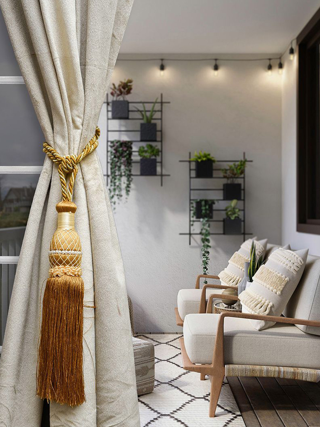 Kuber Industries Brown 2 Pieces Eco Friendly Moti Kit Pit Curtain Tie-Back With Tassel