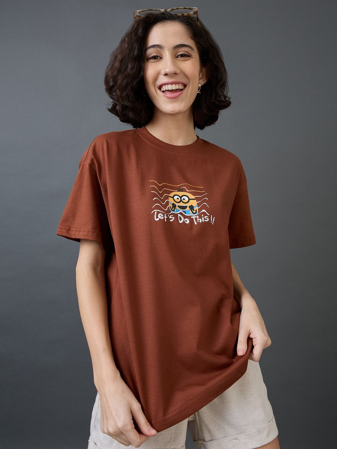Minions by Kook N Keech Women Printed Raw Edge T-shirt