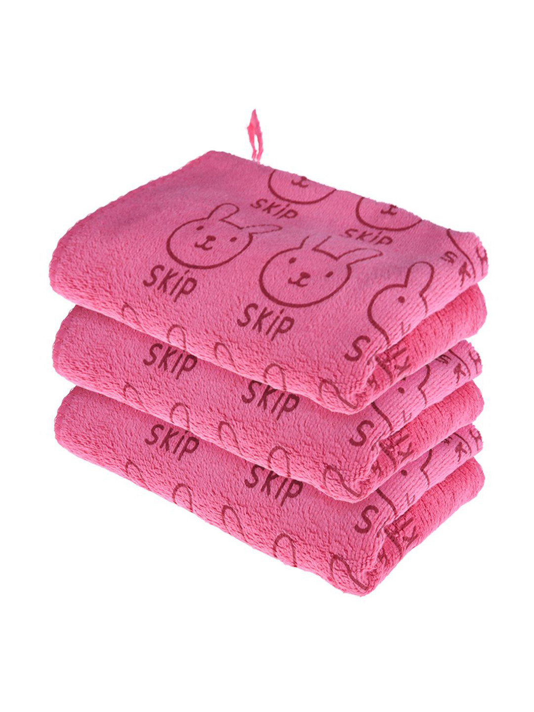 Kuber Industries Pack Of 3 Pink and Maroon Skip Printed Reusable Microfiber Cleaning Cloth