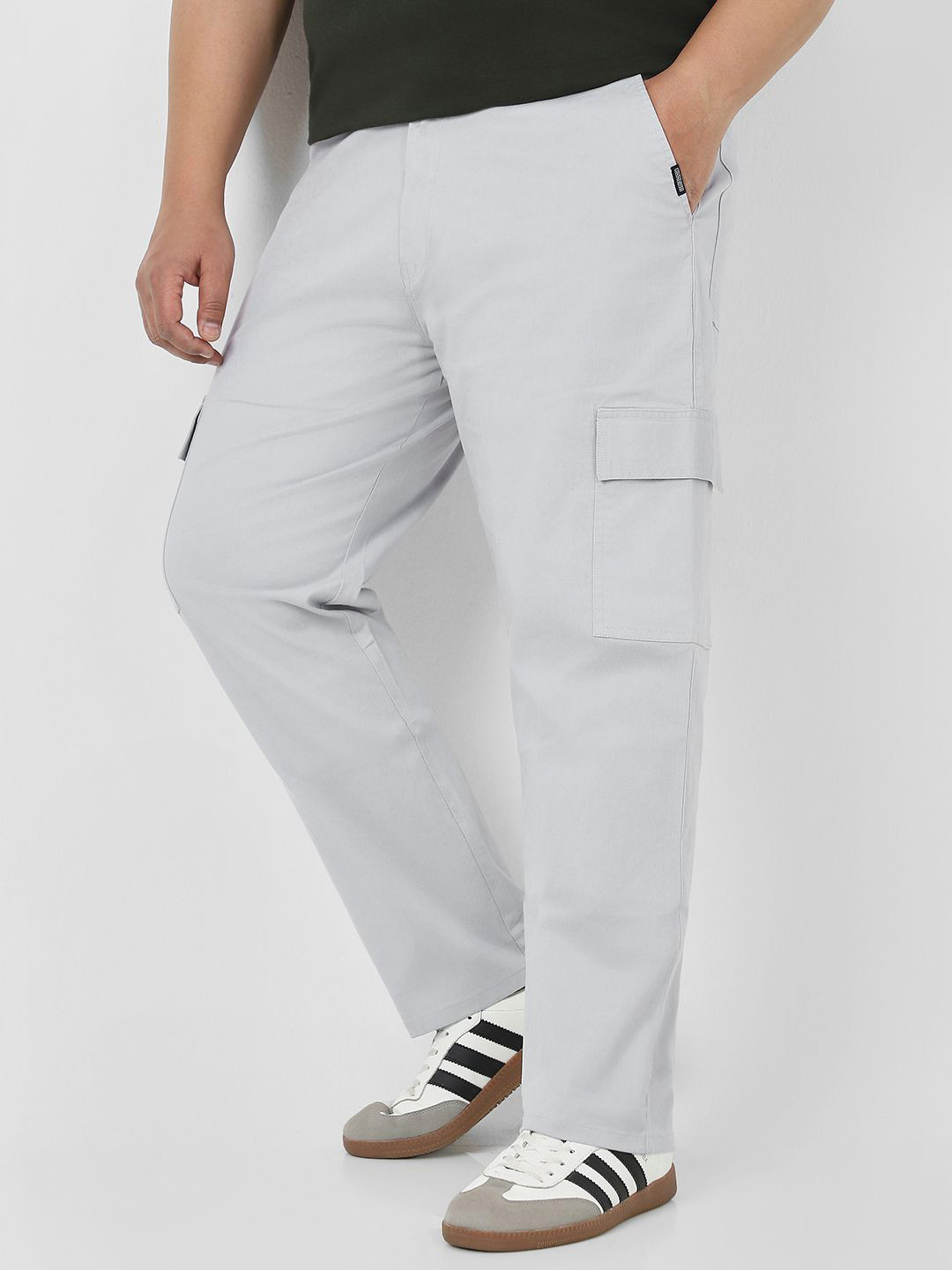 Urbano Plus Men's Ice Grey Regular Fit Solid Cargo Chino Pant with 6 Pockets Stretchable