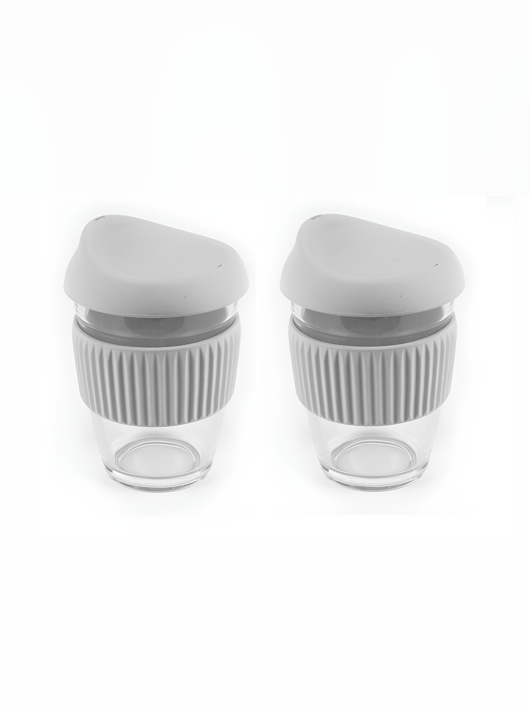 Baskety Jodha Grey Textured Glass Handmade 2 Piece Mug with Lid-300ml