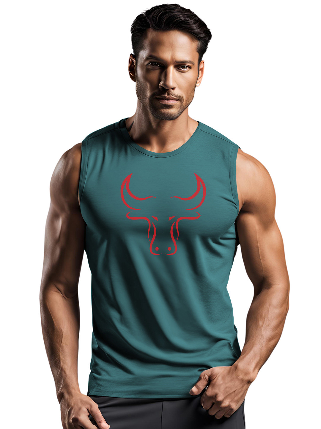 3Colors Printed Sleeveless Innerwear Vests VEST-CCUT-BULL-AF BLUE_M