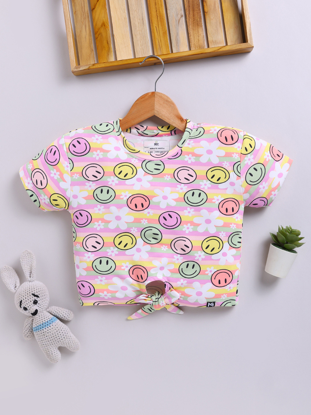 YK X Minute Mirth Girls Graphic Printed Waist Tie-Ups Crop Top