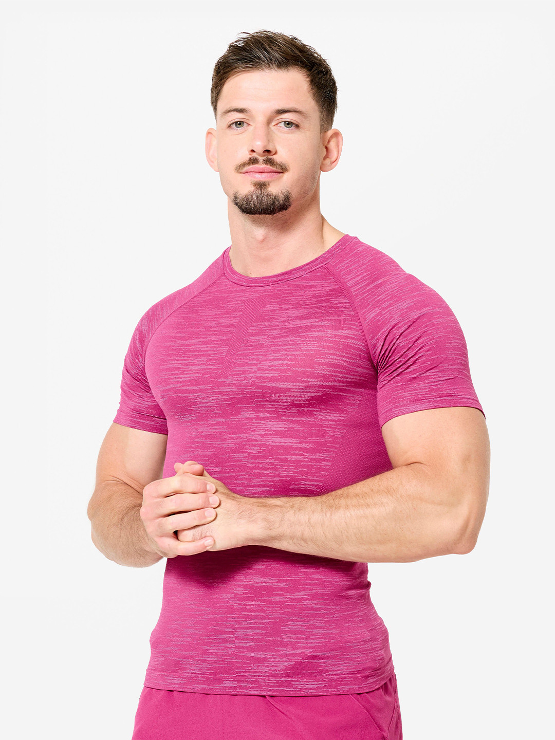 Decathlon DOMYOS - Short-Sleeved Crew Neck Weight Training Compression T-Shirt - Purple